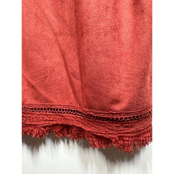 Davi & Dani Faux Suede Kimono Cardigan Boho Fringe Crochet Lace Rust NEW Size L - Picture 14 of 15